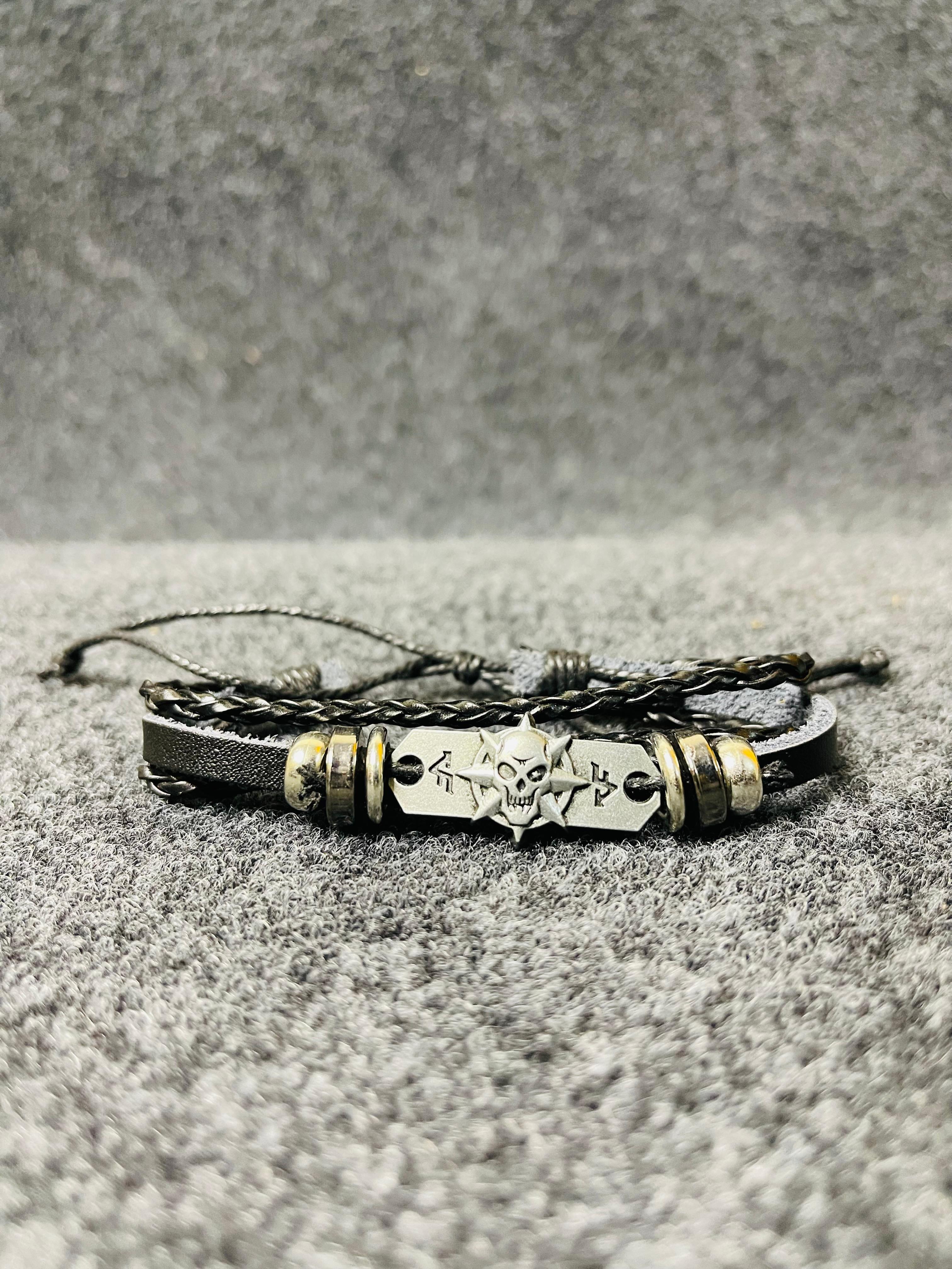 Skull Motif Multi-Layer Leather Bracelet