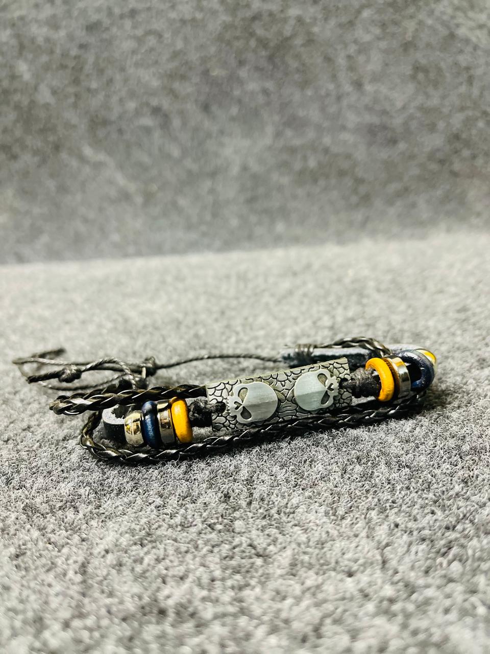 Skull Motif Multi-Layer Leather Bracelet